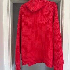 Free People Chunky Red Hooded Knit Sweater